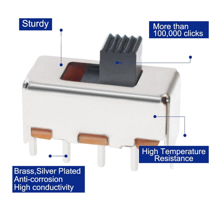 WOWOONE مفتاح انزلاقي صغير SPDT - (1P2T) موضعين - 20 قطعة 3 مم عمودي صغير مع مقبض مرتفع للوحة Breadboard PCB Arduino - Image 5